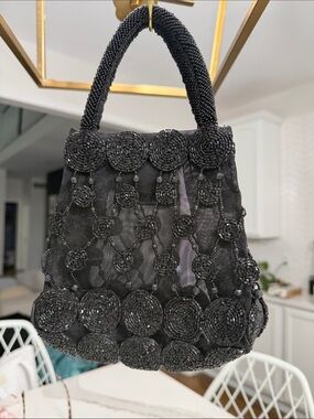 Swee Lo New York Elegant Black Beaded Handbag - Sophisticated Evening Tote